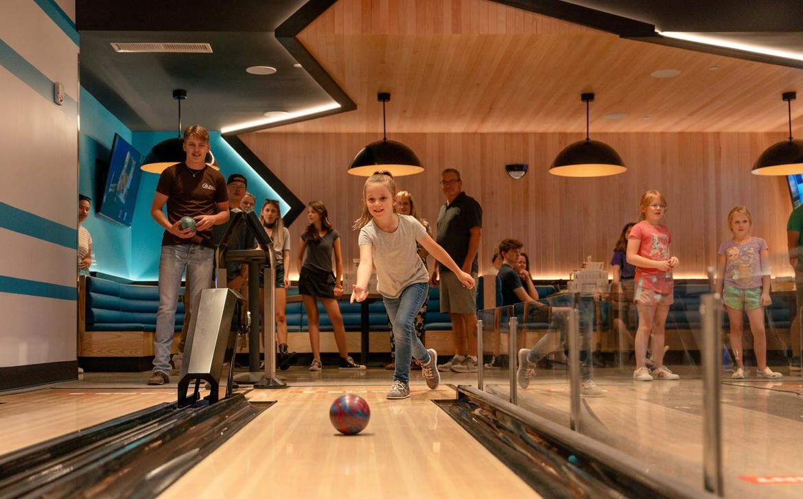 Kids duckpin bowling at a Smash Park birthday party